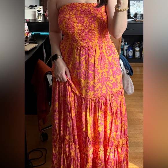Vibrant Pink and Orange Strapless Maxi Dress - Picture 1 of 1